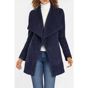 PINK LADY Navy Draped Collar Wool Blend Coat